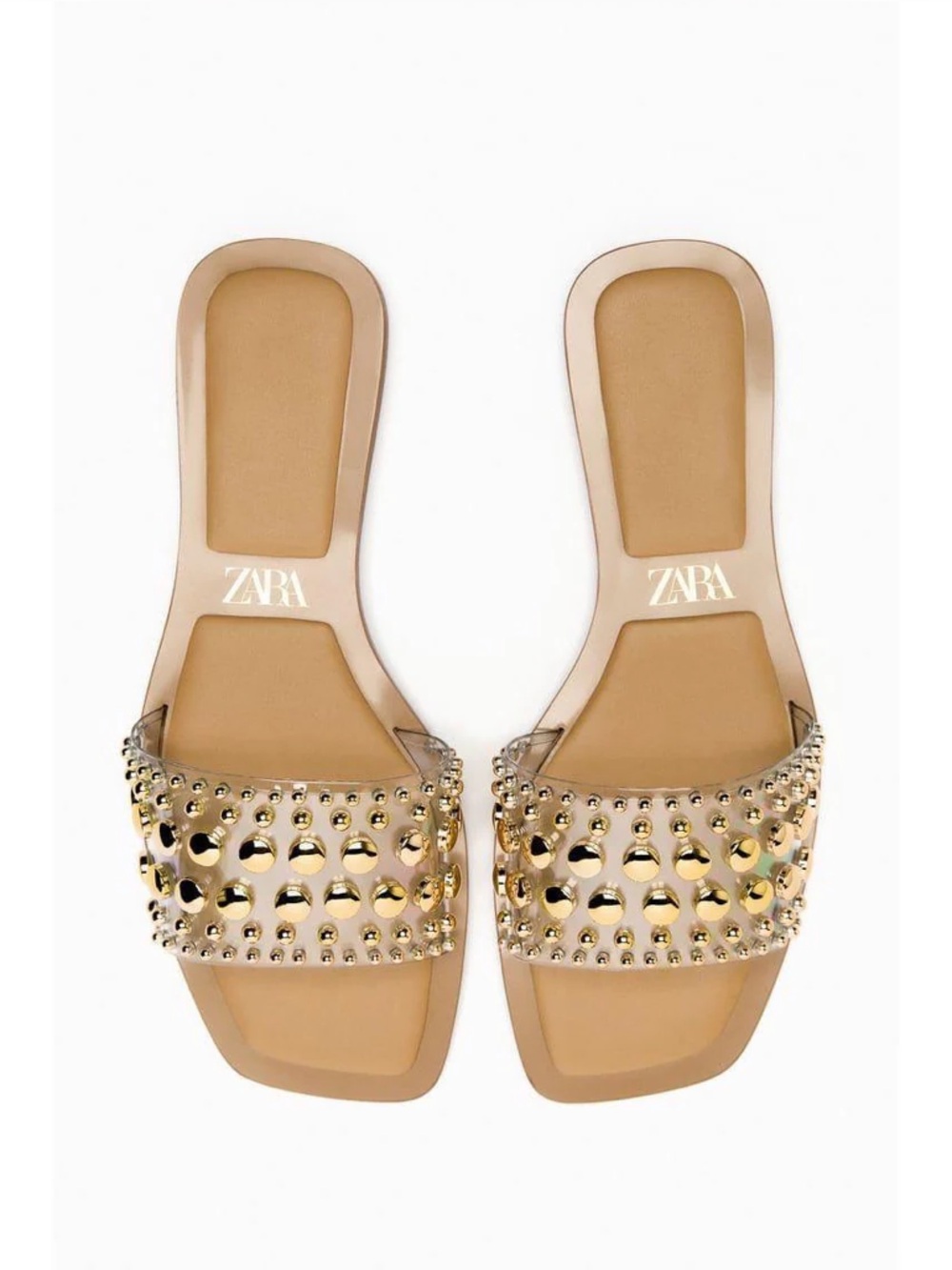 Zara Gold Cream Sandals with Rhinestone Embellishments